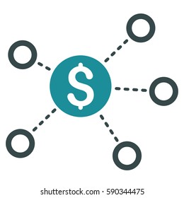 Dollar Network Links vector icon. Flat bicolor soft blue symbol. Pictogram is isolated on a white background. Designed for web and software interfaces.