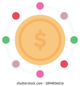 dollar network vector flat colour icon
