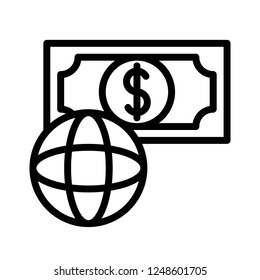 dollar note banking or marketing worldwide editable outline icon in business and investment.