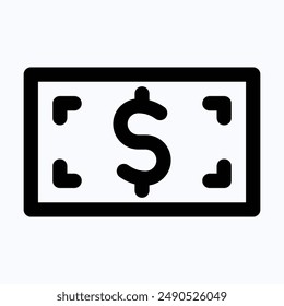 Dollar Note, Cash Vector Icon, Isolated Lineal Vector Icon.