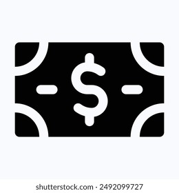 Dollar Note, Money, Cash Vector Icon, Isolated Silhouette Vector Icon.