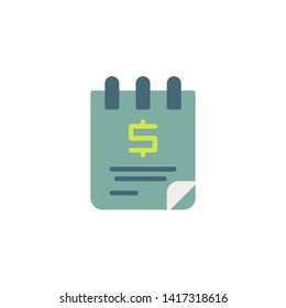 Dollar notepad flat icon, vector sign, Money notebook vcolorful pictogram isolated on white. Symbol, logo illustration. Flat style design