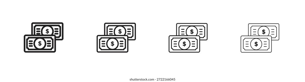 Icono de billetes de dólar esboza la tendencia de las versiones simples modernas