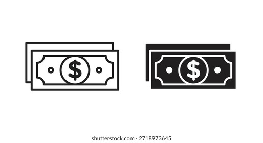Icono de billetes de dólar. Símbolo, ilustración del logotipo. conjunto de iconos gráficos