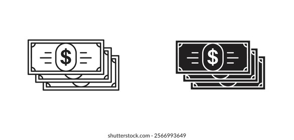 Dollar notes icons in outline and fill. vector illustration for ui.