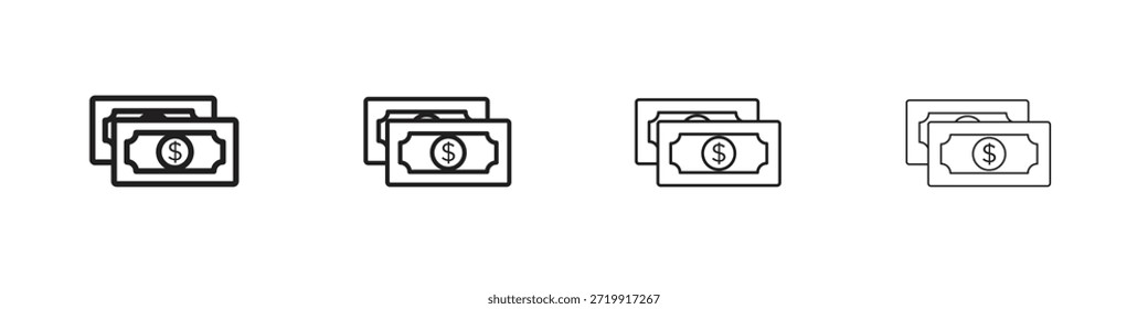 Dollar notes icons, Set of linear icons. Black linear palm icons