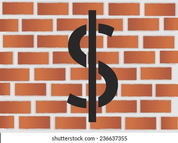 Dollar on a brick wall illustration