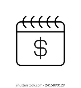 Dollar on Calendar Image Drawn with Thin Line. Perfect for design, infographics, web sites, apps. 