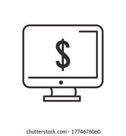dólar en línea de computadora y tipo de relleno icono del dinero banca financiera comercio y tema de mercado Ilustración vectorial