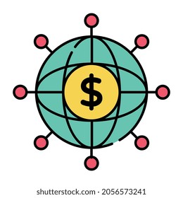 Dollar auf dem Globus, Vektordesign des globalen Geldes