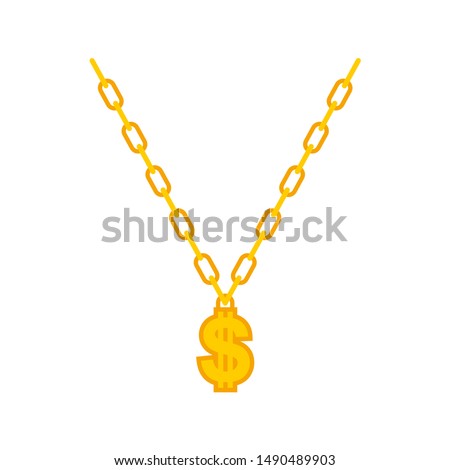 Dollar on gold chain. Rapper necklace. vector illustration