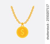 Dollar on gold chain vector illustration, Gold dollar on chain, Rapper necklace.