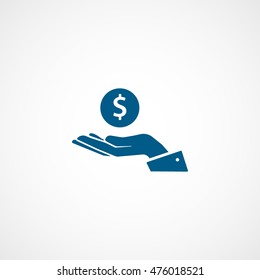 Dollar On Hand Blue Flat Icon On White Background