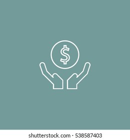 dollar on hand icon illustration outline isolated vector, can be used for wen and mobile