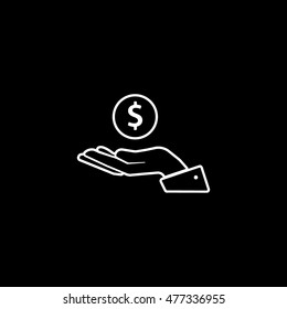 Dollar On Hand Line Icon On Black Background