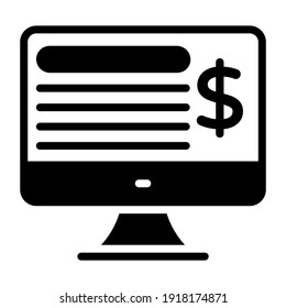 Dollar on monitor showcasing investment website icon