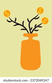 Dollar on plant vector art golden.