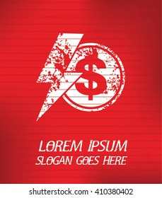 Dollar on red background,poster grunge design