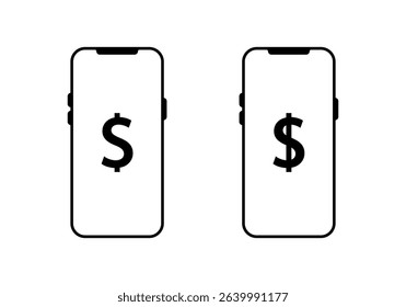 Dollar on smartphone screen icon. USD money balance on mobile phone sign symbol
