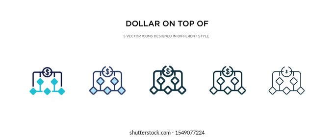 dollar on top of financial hierarchy icon in different style vector illustration. two colored and black dollar on top of financial hierarchy vector icons designed in filled, outline, line and stroke