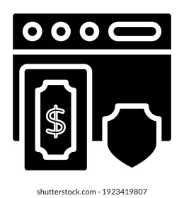 Dollar on web page with shield, financial protection icon