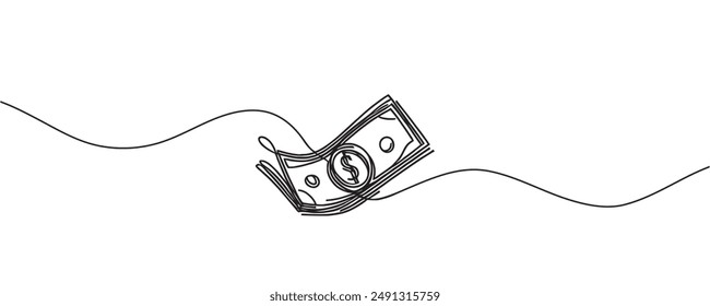 Ilustración vectorial de una línea de dólar. imagen de un billete de dólar.