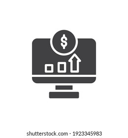 Dollar online statistics vector icon. filled flat sign for mobile concept and web design. Computer monitor with dollar diagram glyph icon. Symbol, logo illustration. Vector graphics