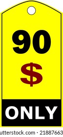 $ Dollar Only Coupon Sign or Label or discount voucher Money Saving Label, Stamp Illustration Vector design with red, white and black color font on yellow and black background
