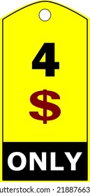 Signo o etiqueta de cupón de $ Dollar Only o cupón de descuento Etiqueta de ahorro de dinero, Diseño de vectores de ilustración de sello con fuente de color rojo, blanco y negro sobre fondo amarillo y negro