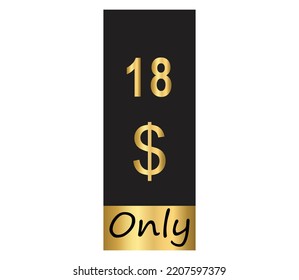 $ Dollar Only Coupon sign or Label or discount voucher Money Saving label, stamp Vector Illustration with fantastic gold font on black background