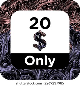 Cartel de cupón o vale de etiqueta o descuento de $ Dólar Solo etiqueta de ahorro de dinero, sello Vector Ilustración con una fuente fantástica en las escrituras abstractas de fondo