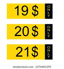 Cartel de cupón de $ Dólar Only o Etiqueta de cupón de descuento o vale de descuento Producto y servicios tres banners de variación de precios . Ilustración vectorial