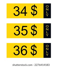 $ Dollar Only Coupon sign or Label or discount voucher Money Saving label, price stamp Vector Illustration with fantastic font on yellow background