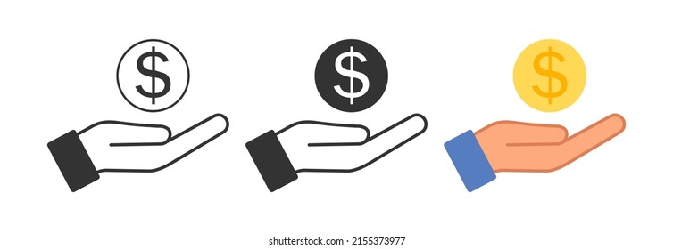 Dollar In An Open Hand Icon. Get Money Illustration Symbol. Sign Give Penny Vector.