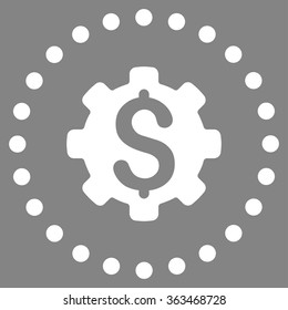 Dollar Options vector icon. Style is flat circled symbol, white color, rounded angles, gray background.