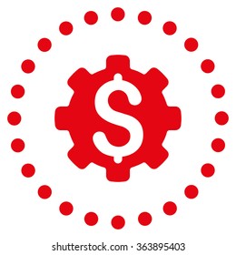 Dollar Options vector icon. Style is flat circled symbol, red color, rounded angles, white background.