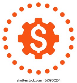 Dollar Options vector icon. Style is flat circled symbol, orange color, rounded angles, white background.