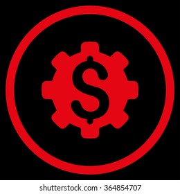 Dollar Options vector icon. Style is flat circled symbol, red color, rounded angles, black background.