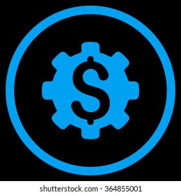 Dollar Options vector icon. Style is flat circled symbol, blue color, rounded angles, black background.