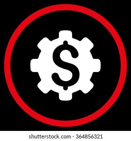 Dollar Options vector icon. Style is bicolor flat circled symbol, red and white colors, rounded angles, black background.