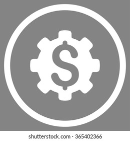 Dollar Options vector icon. Style is flat circled symbol, white color, rounded angles, gray background.