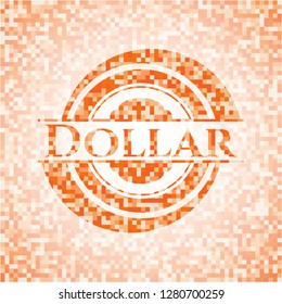 Dollar orange tile background illustration. Square geometric mosaic seamless pattern with emblem inside.
