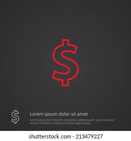 dollar outline thin symbol, red on dark background, logo editable, creative template 