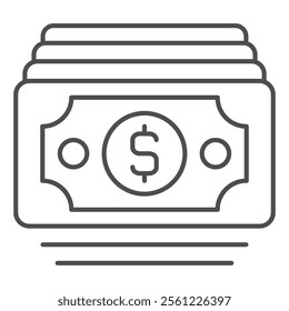 Dollar paper bills thin line icon, bank account concept. Vector graphics. Money cash sign on white background, outline style icon for mobile or web design