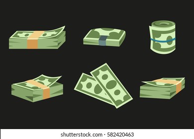 Dollar paper business finance money stack of bundles us banking edition and banknotes bills isolated wealth sign investment currency vector illustration.