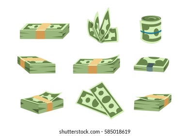 Dollar paper business finance money stack of bundles us banking edition and banknotes bills isolated wealth sign investment currency vector illustration.