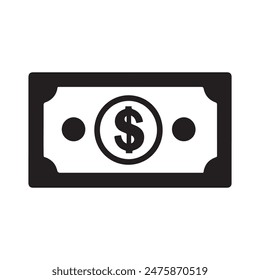 Dollar paper icon black. banking cost marketing earn design.