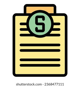 Dollar paper icon outline vector. Approve credit. Finance form color flat