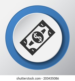 dollar paper icon with shadow. Vector illustrations.