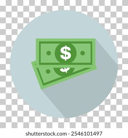 Icono del dinero de papel del dólar, símbolo en fondo del color. Diseño aislado de Vector .